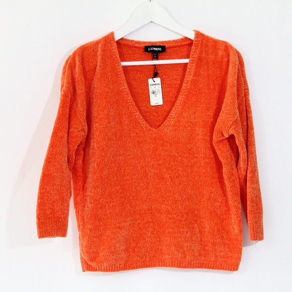 Express Chenille Sweater NEW Women Top Deep V Neck XS soft cozy - Picture 2 of 8